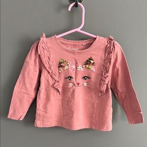 Pink Long Sleeve Tee with Sparkly Cat Design